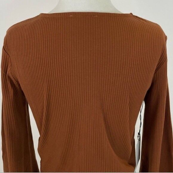 Anthropologie Callahan Open Front Ring Bell Sleeve Ribbed Vera Top Coco Mocha M - Picture 12 of 16